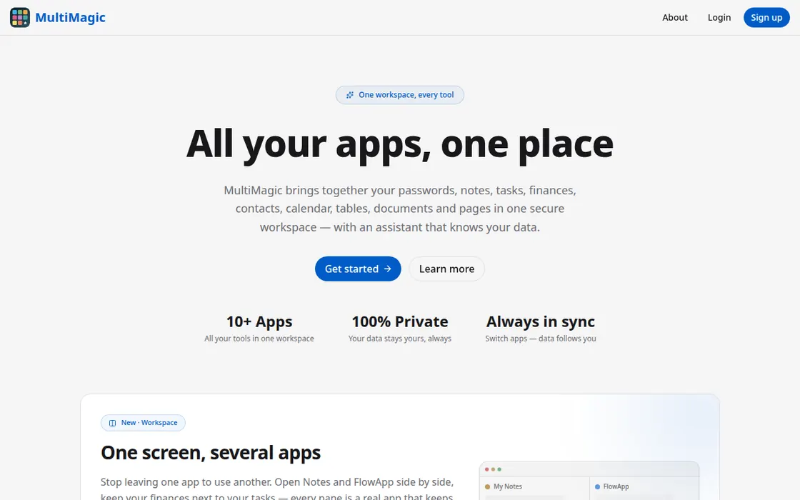 Page d’accueil de MultiMagic : « All your apps, one place »